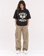 Mockup Boxy Heavyweight Tee Black female full-body 02