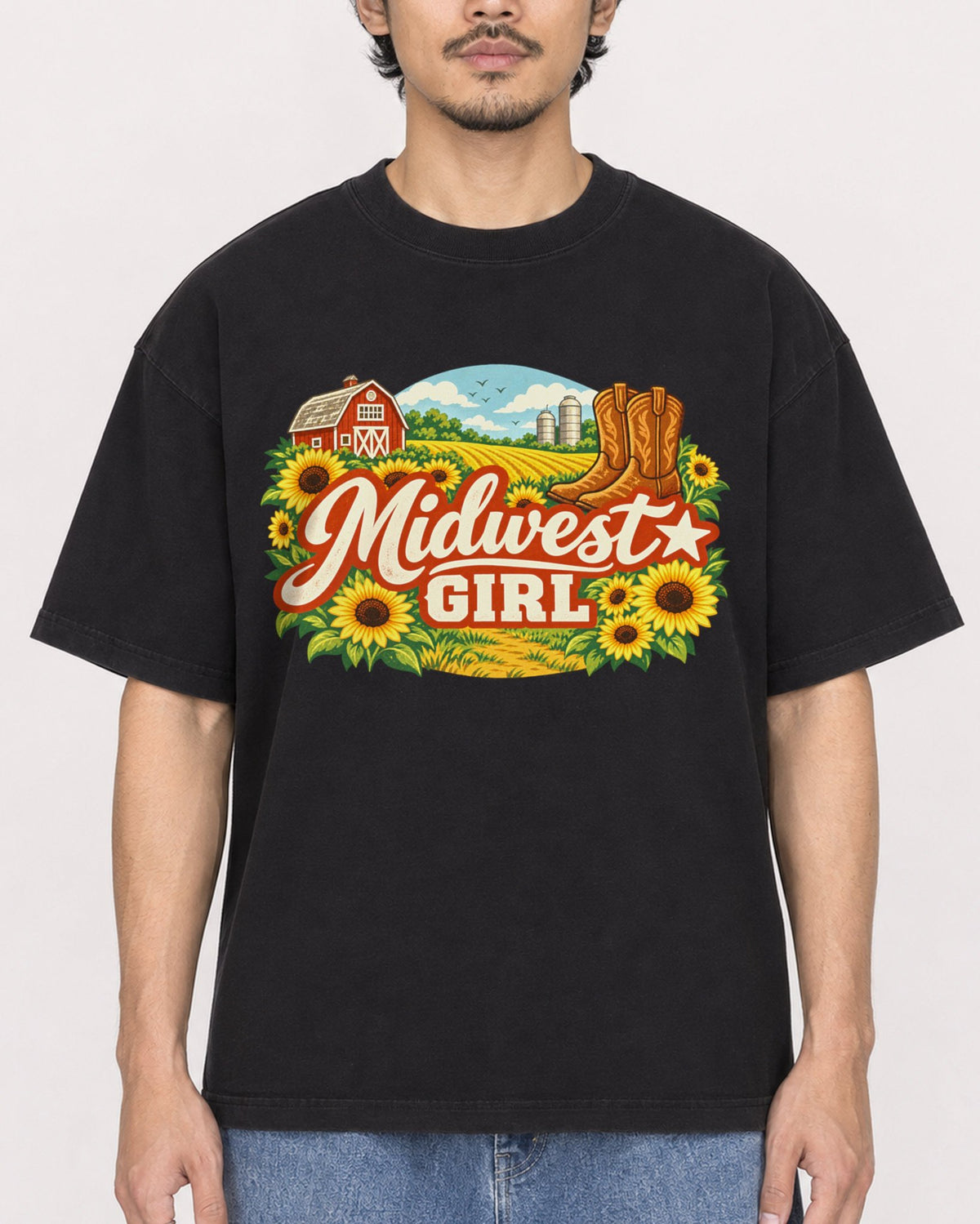 Mockup Boxy Heavyweight Tee Black male close-up 02