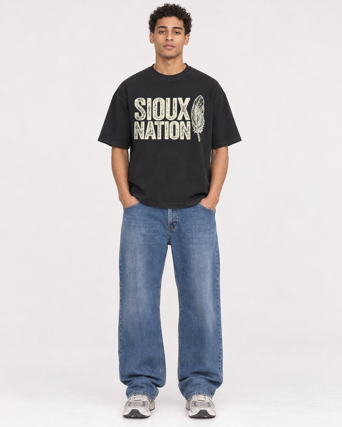 Mockup Boxy Heavyweight Tee Black male full-body 10