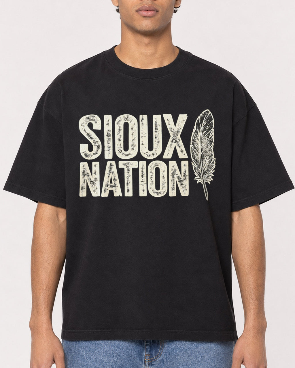 Mockup Boxy Heavyweight Tee Black male close-up 10