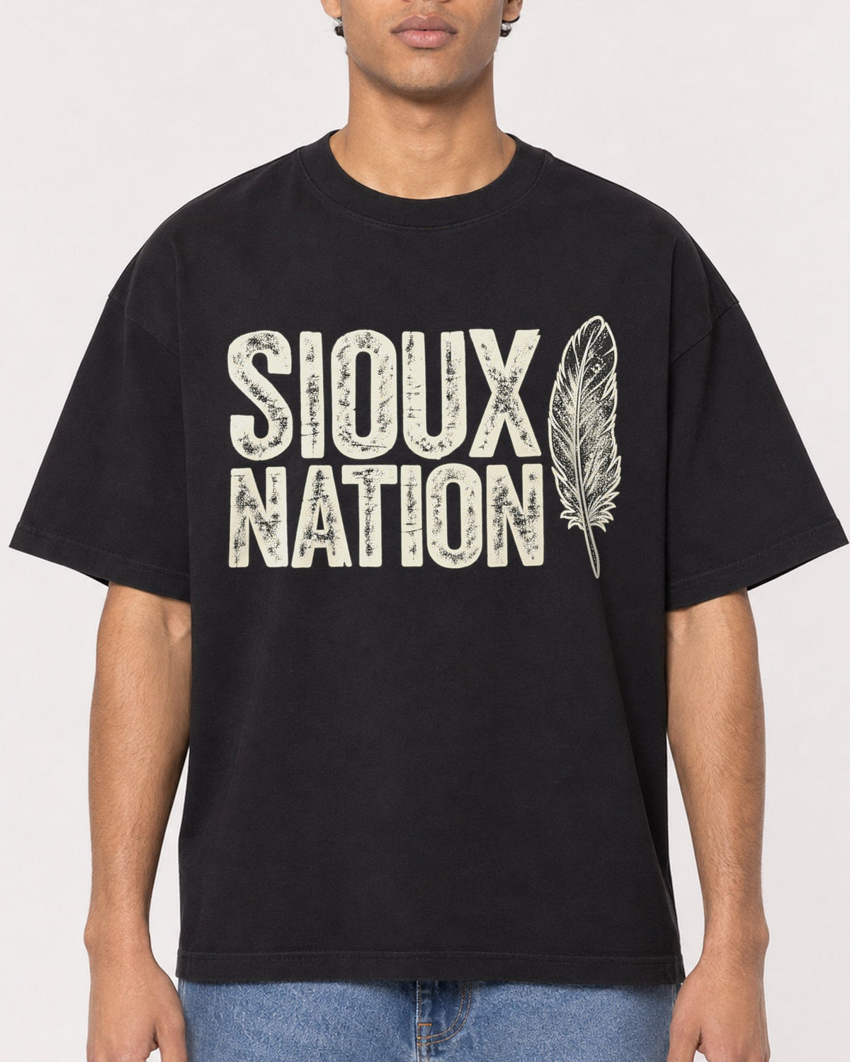 Mockup Boxy Heavyweight Tee Black male close-up 10