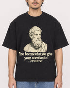 Mockup Boxy Heavyweight Tee Black male close-up 02