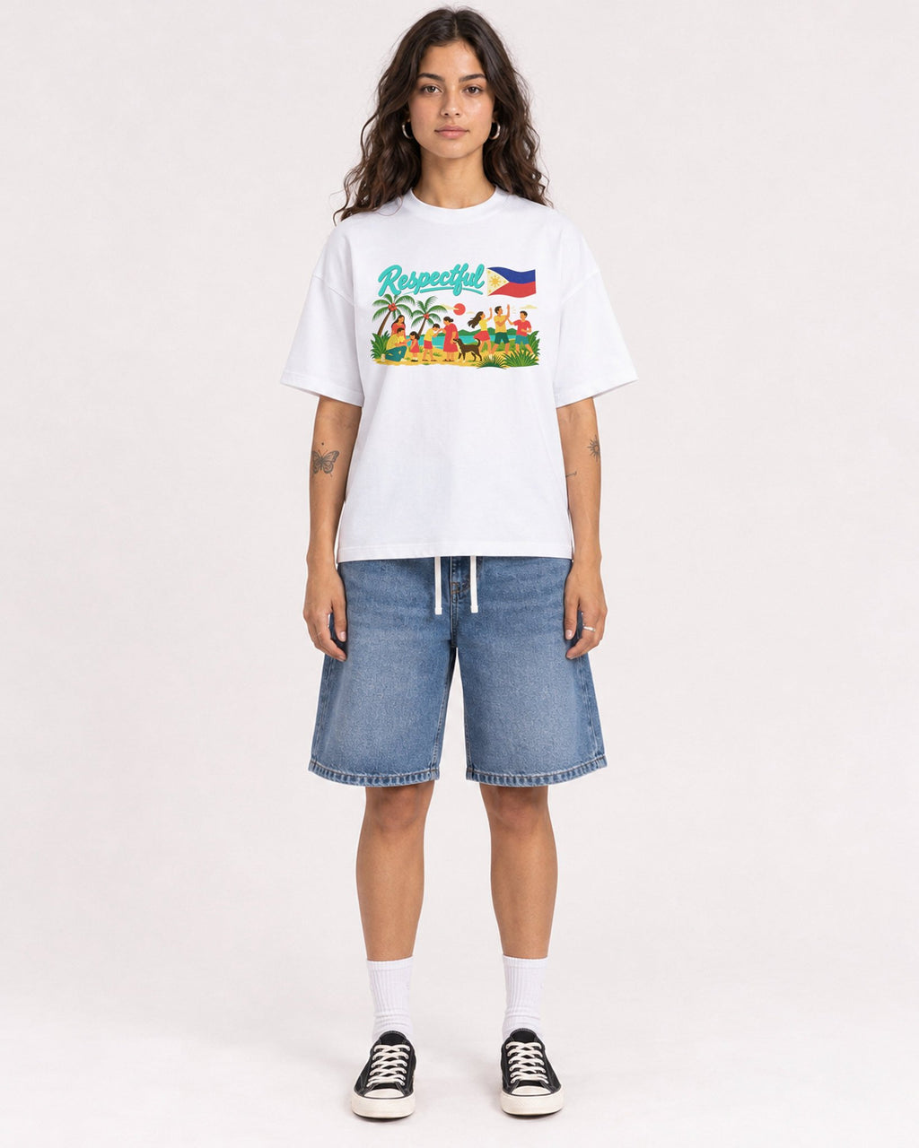 Mockup Boxy Heavyweight Tee White female full-body 06