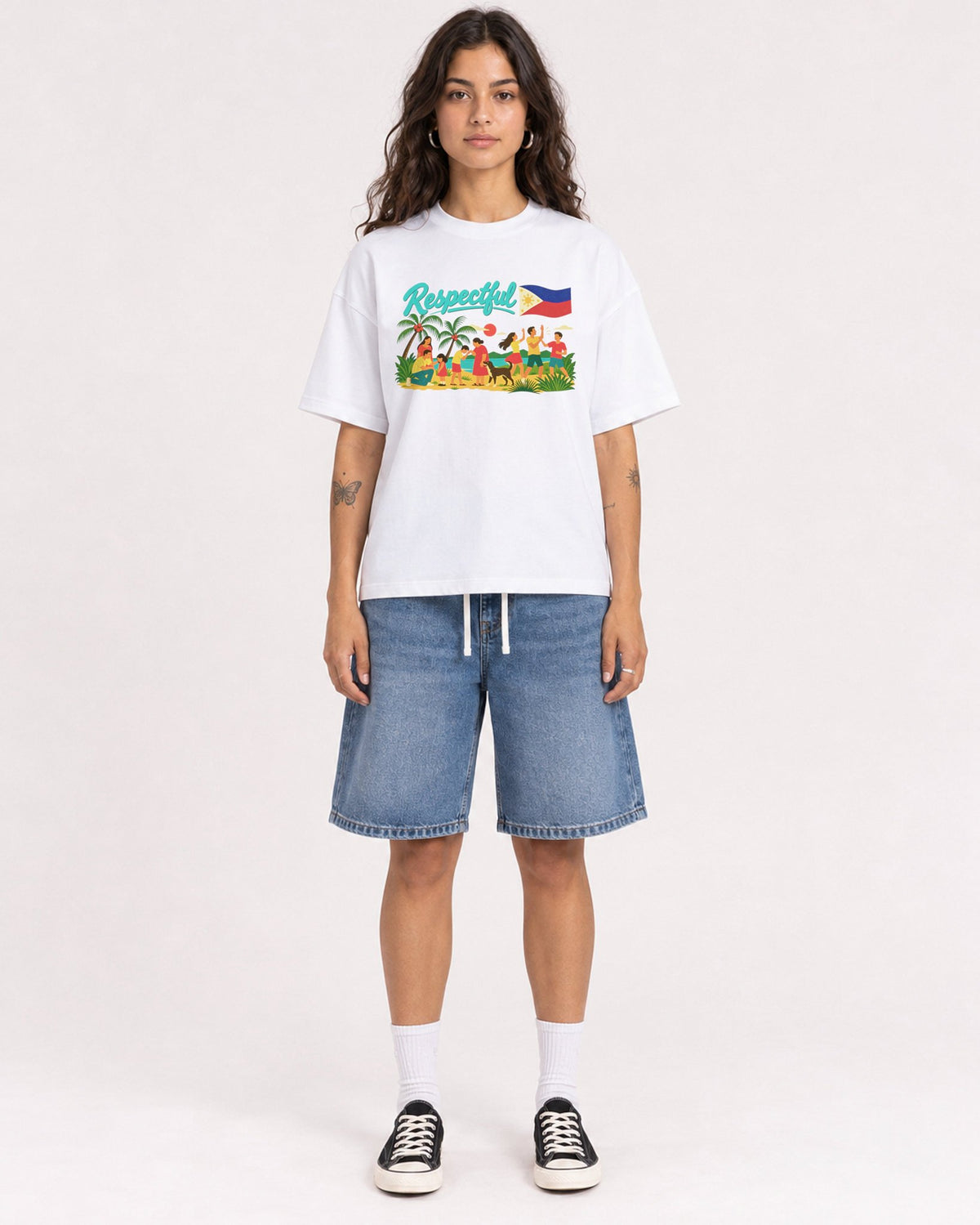 Mockup Boxy Heavyweight Tee White female full-body 06