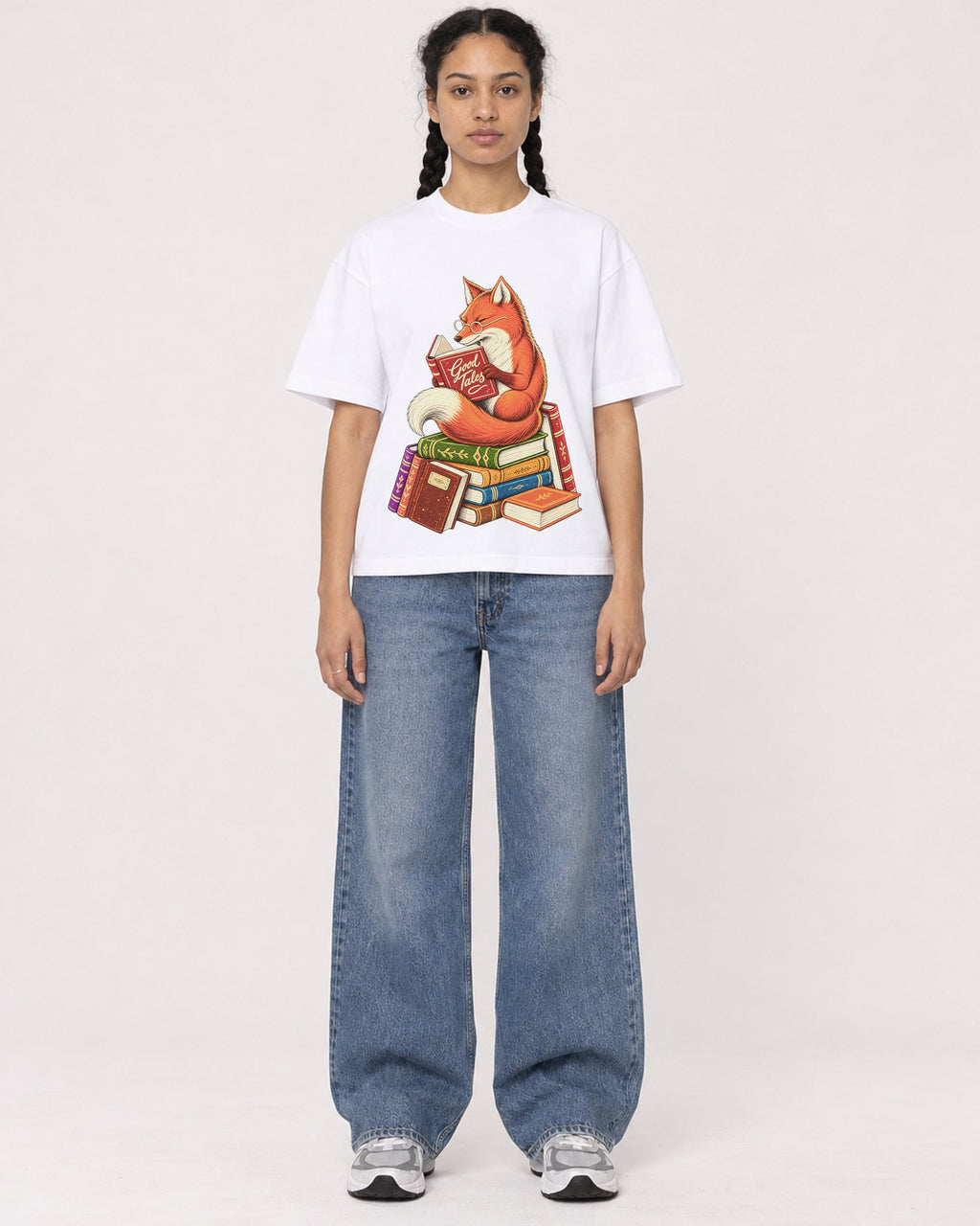 Mockup Boxy Heavyweight Tee White female full-body 50