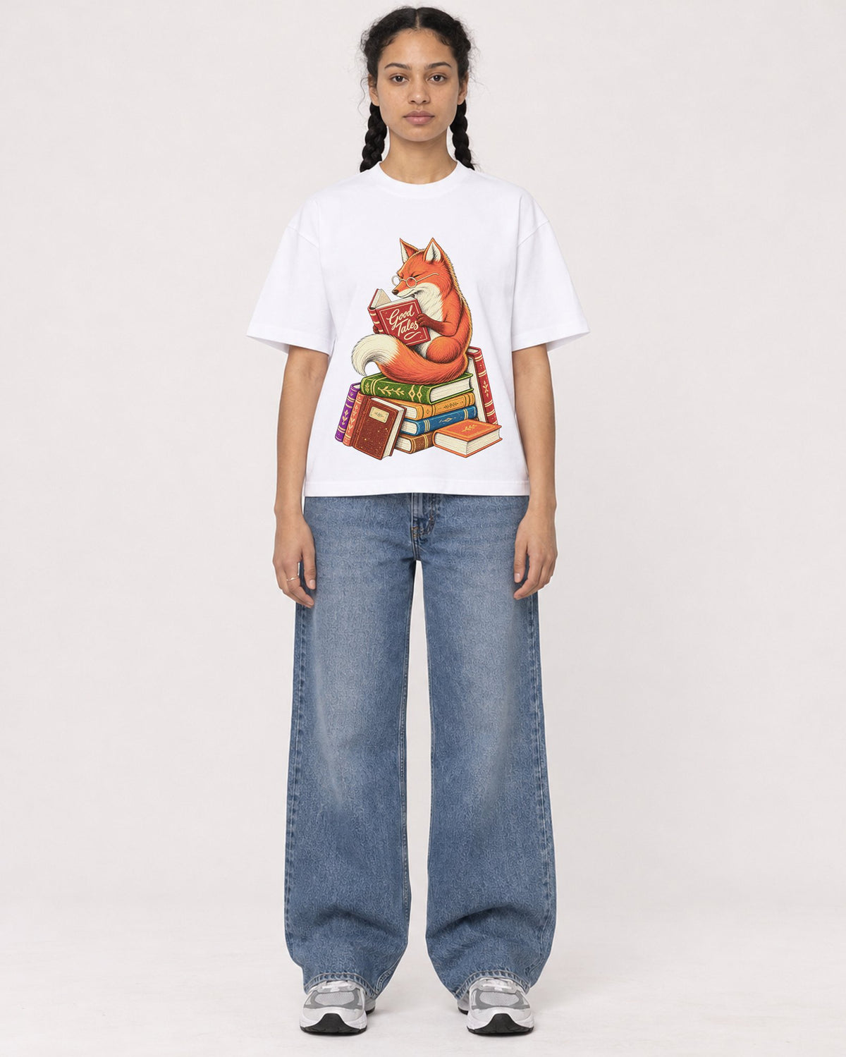 Mockup Boxy Heavyweight Tee White female full-body 50