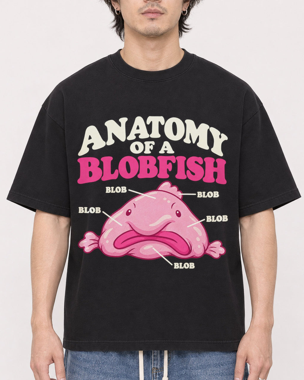 Mockup Boxy Heavyweight Tee Black male close-up 03