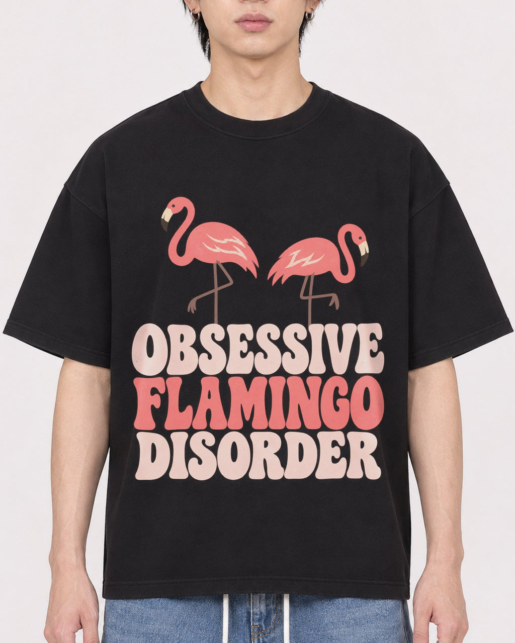Mockup Boxy Heavyweight Tee Black male close-up 11