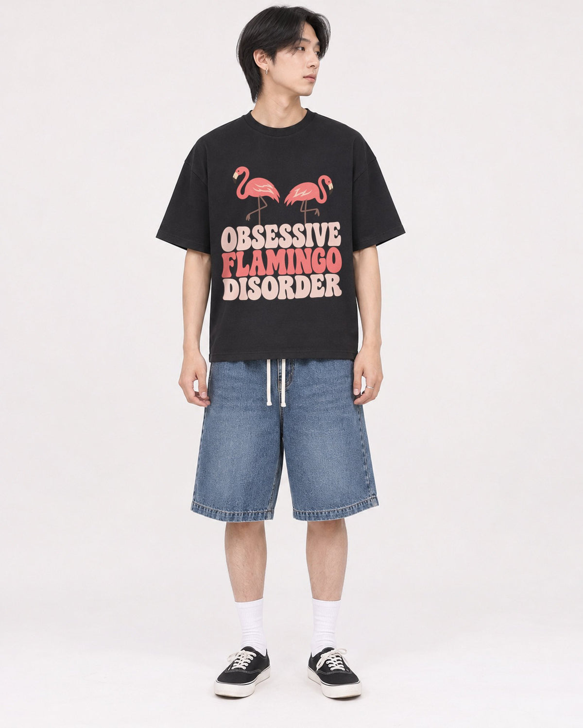 Mockup Boxy Heavyweight Tee Black male full-body 11
