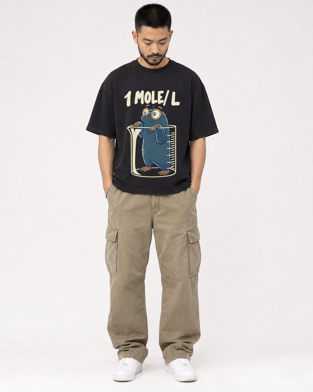 Mockup Boxy Heavyweight Tee Black male full-body 32