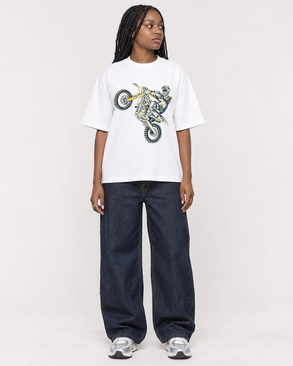 Mockup Boxy Heavyweight Tee White female full-body 04
