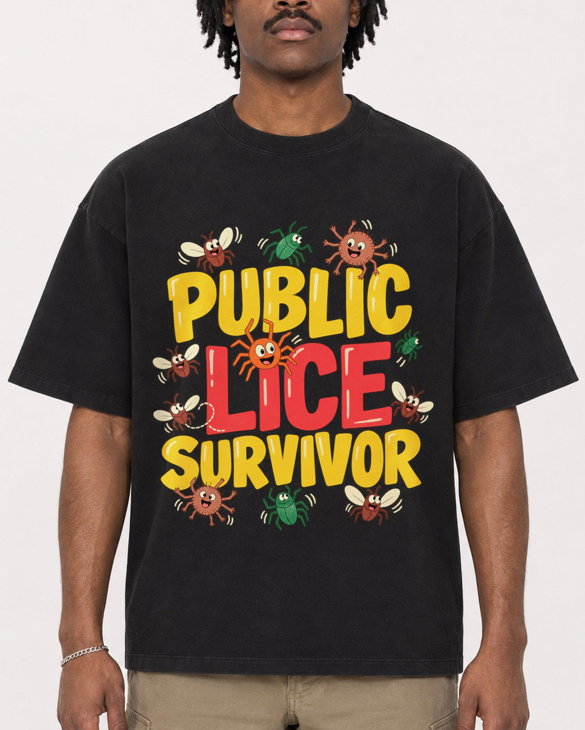 Mockup Boxy Heavyweight Tee Black male close-up 04