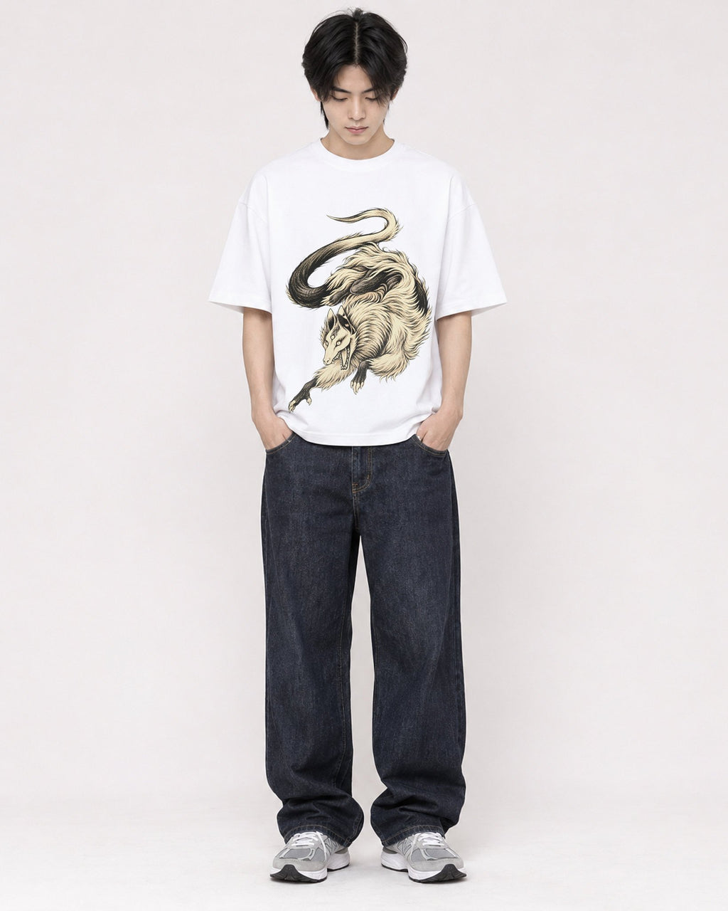Mockup Boxy Heavyweight Tee White male full-body 11
