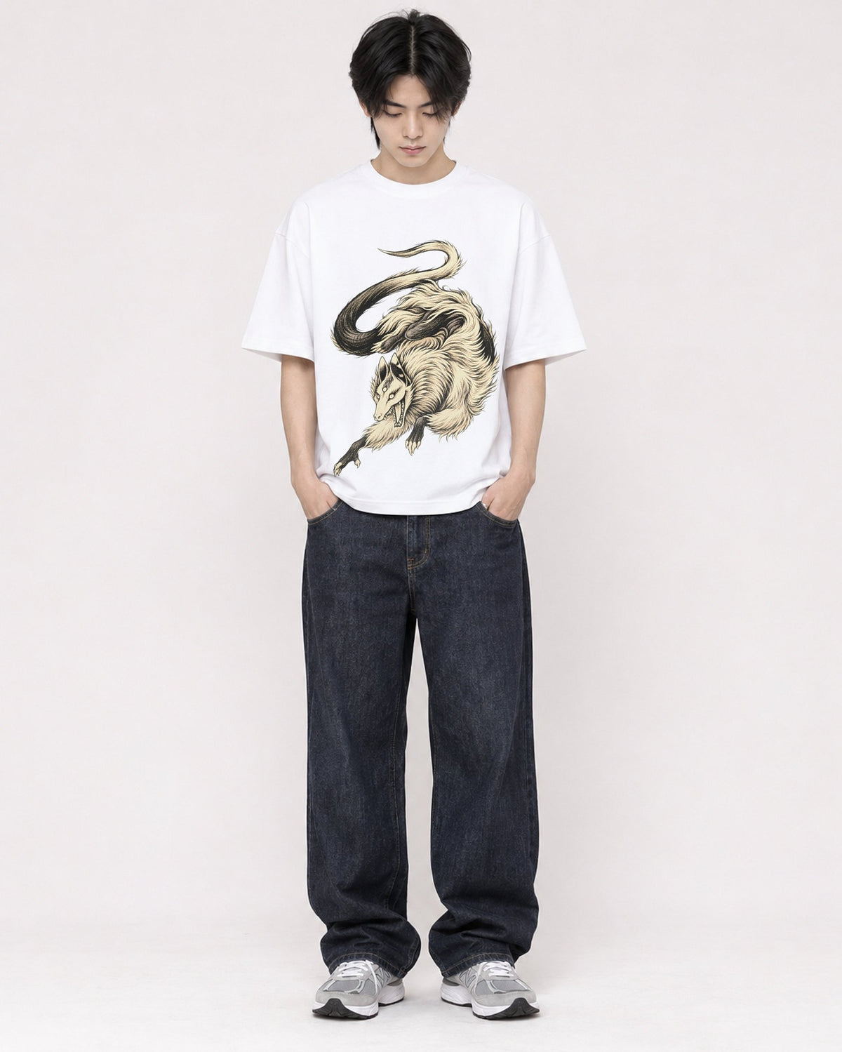 Mockup Boxy Heavyweight Tee White male full-body 11
