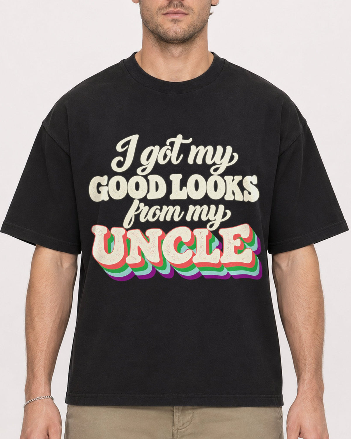 Mockup Boxy Heavyweight Tee Black male close-up 08