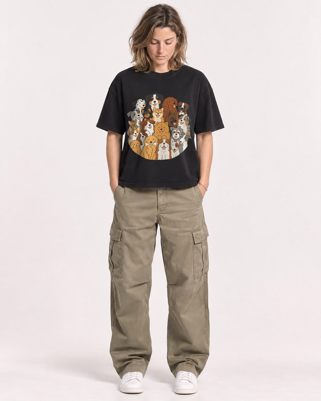 Mockup Boxy Heavyweight Tee Black female full-body 38