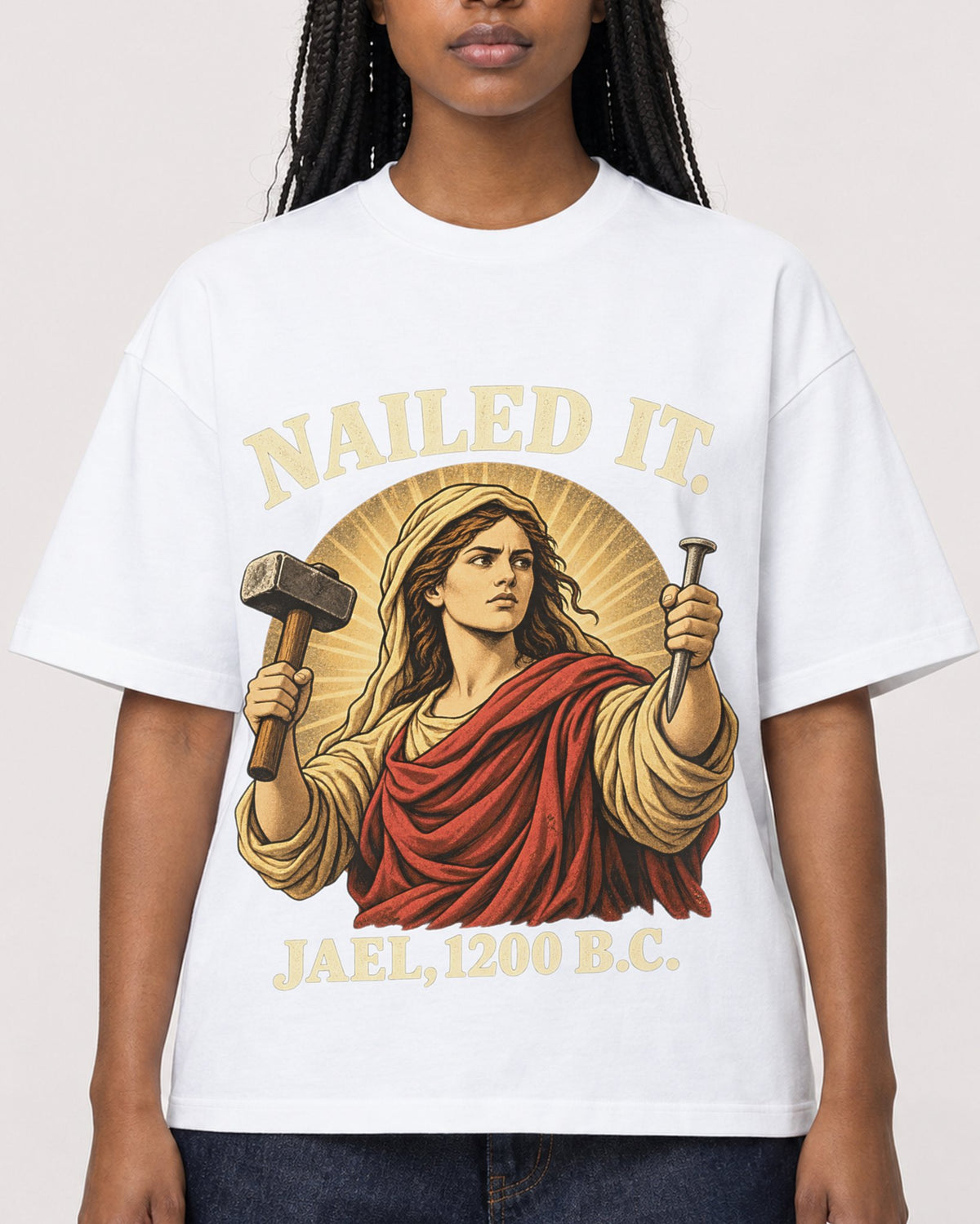 Mockup Boxy Heavyweight Tee White female close-up 04