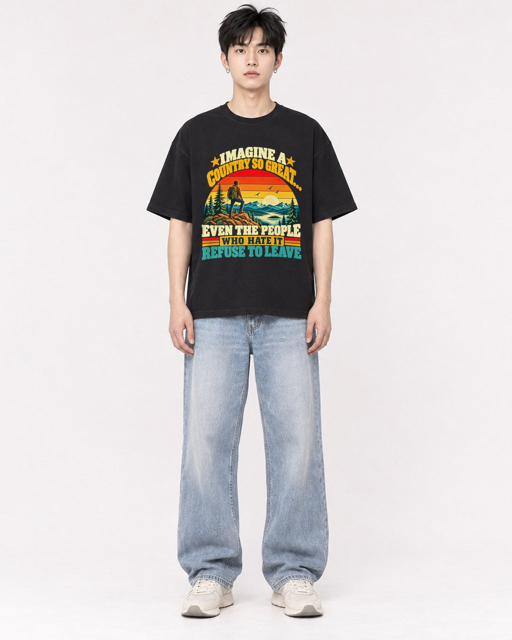 Mockup Boxy Heavyweight Tee Black male full-body 01