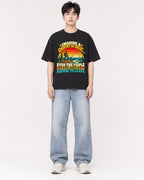 Mockup Boxy Heavyweight Tee Black male full-body 01