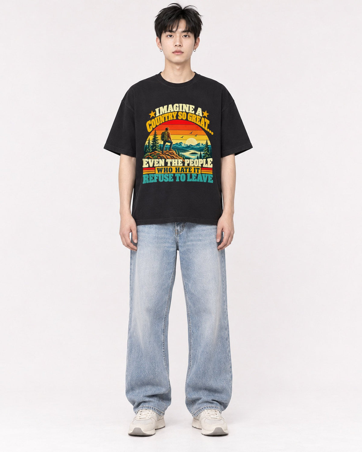 Mockup Boxy Heavyweight Tee Black male full-body 01