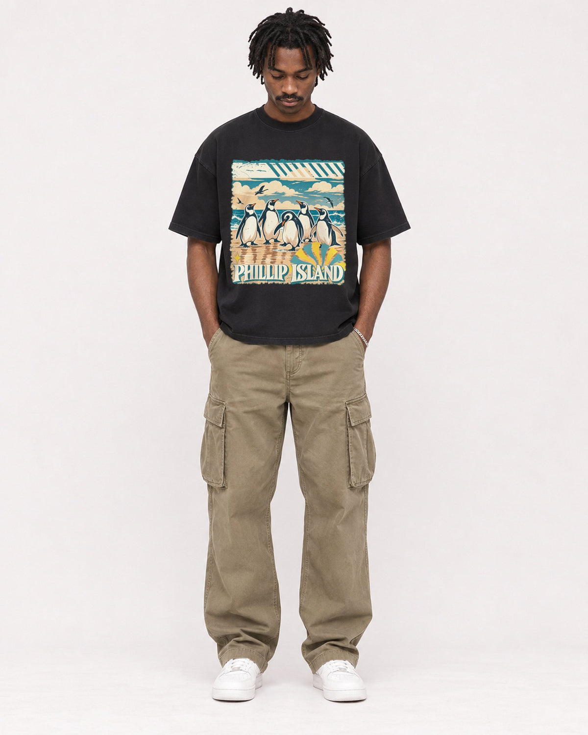 Mockup Boxy Heavyweight Tee Black male full-body 04