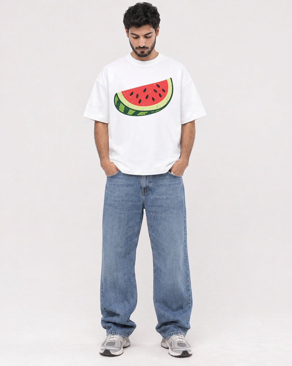 Mockup Boxy Heavyweight Tee White male full-body 07