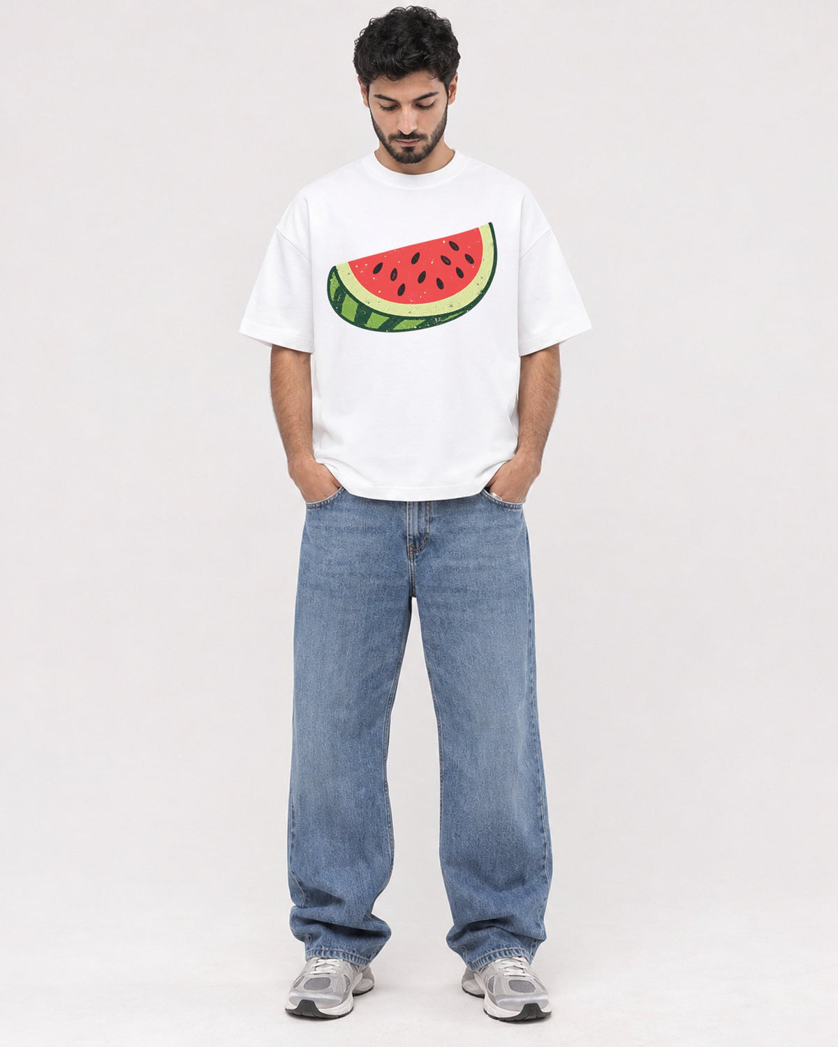 Mockup Boxy Heavyweight Tee White male full-body 07