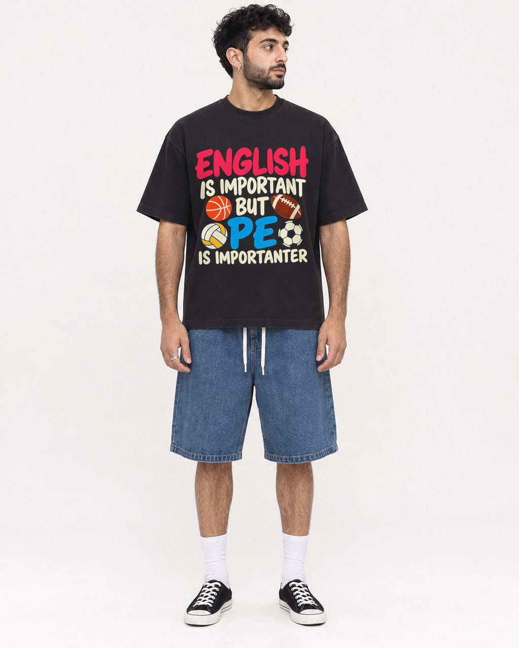 Mockup Boxy Heavyweight Tee Black male full-body 07