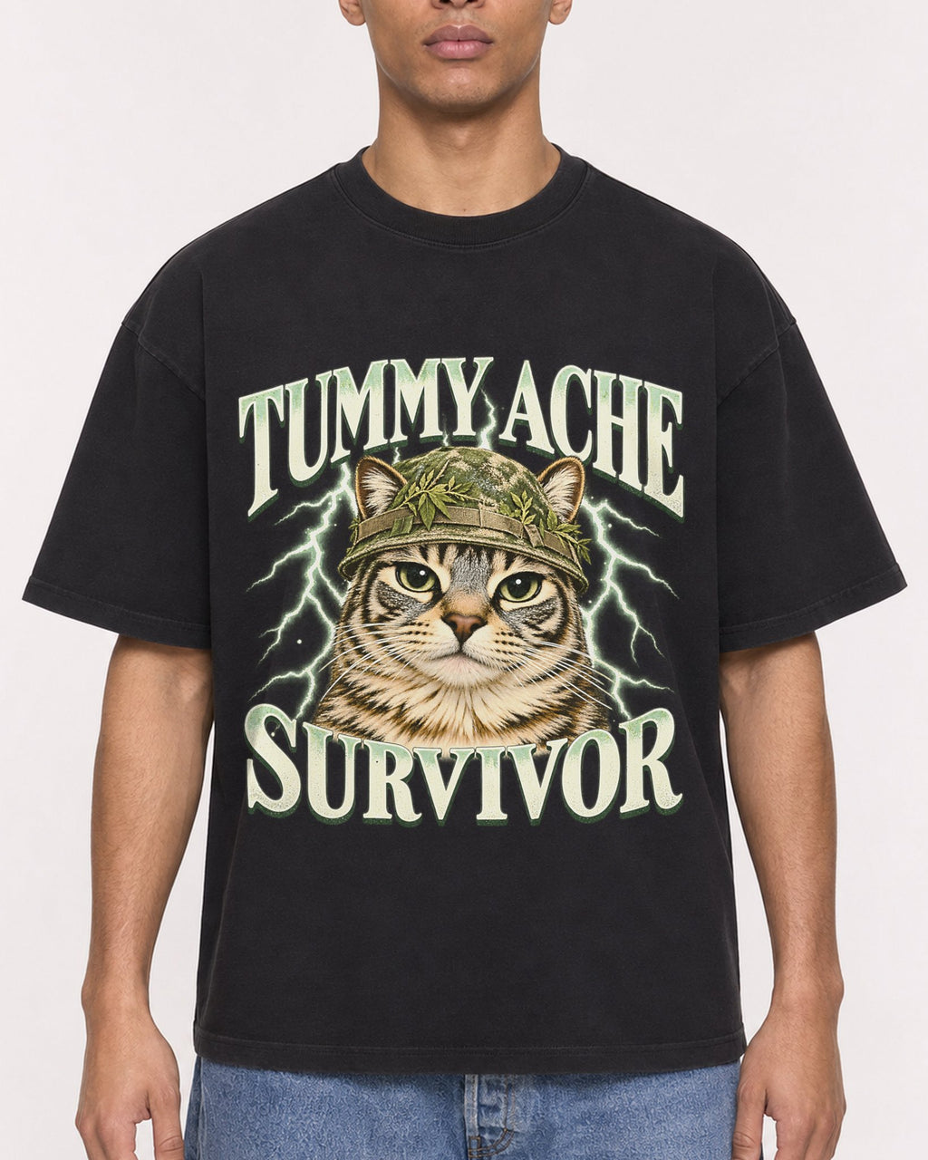 Mockup Boxy Heavyweight Tee Black male close-up 50