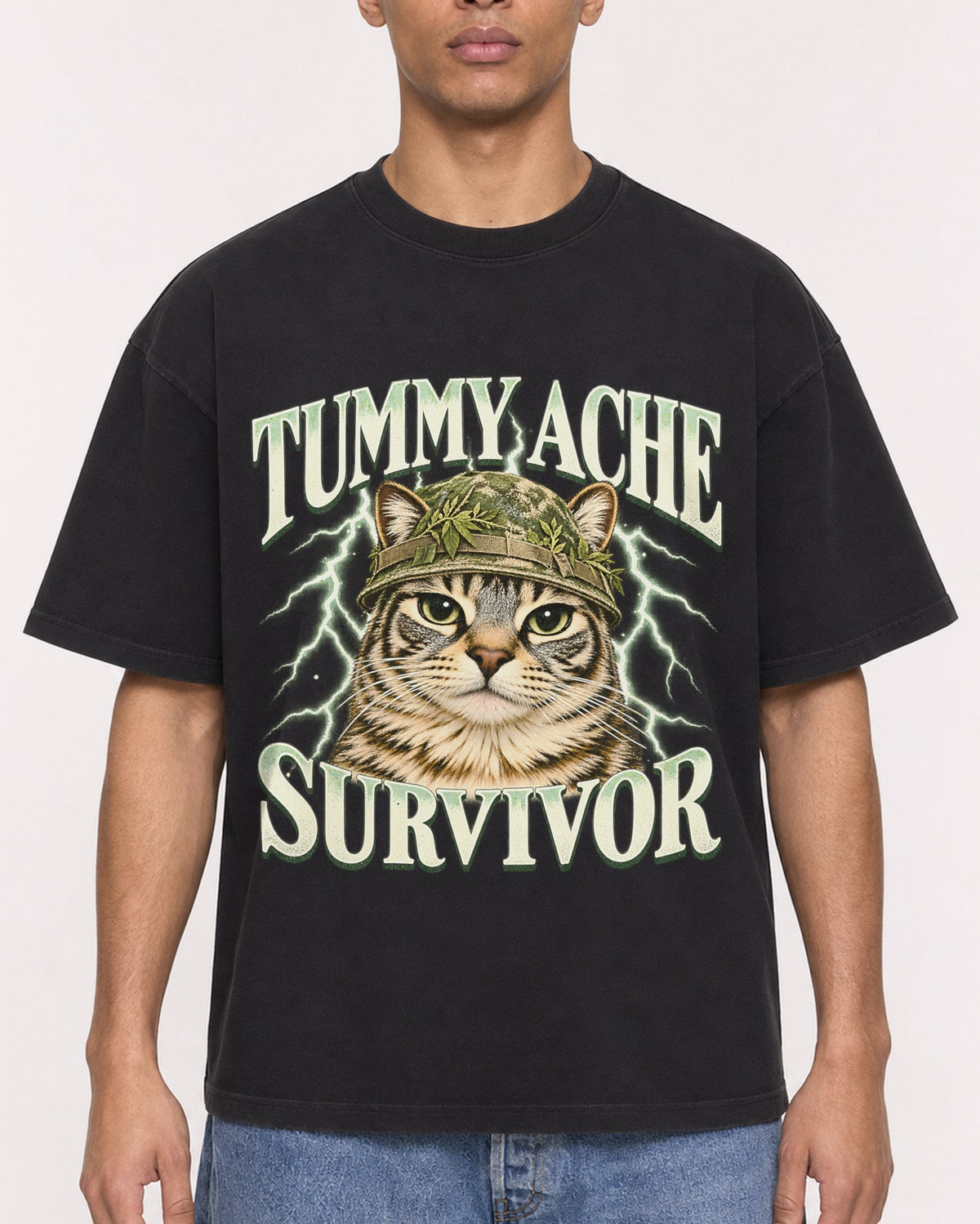 Mockup Boxy Heavyweight Tee Black male close-up 50