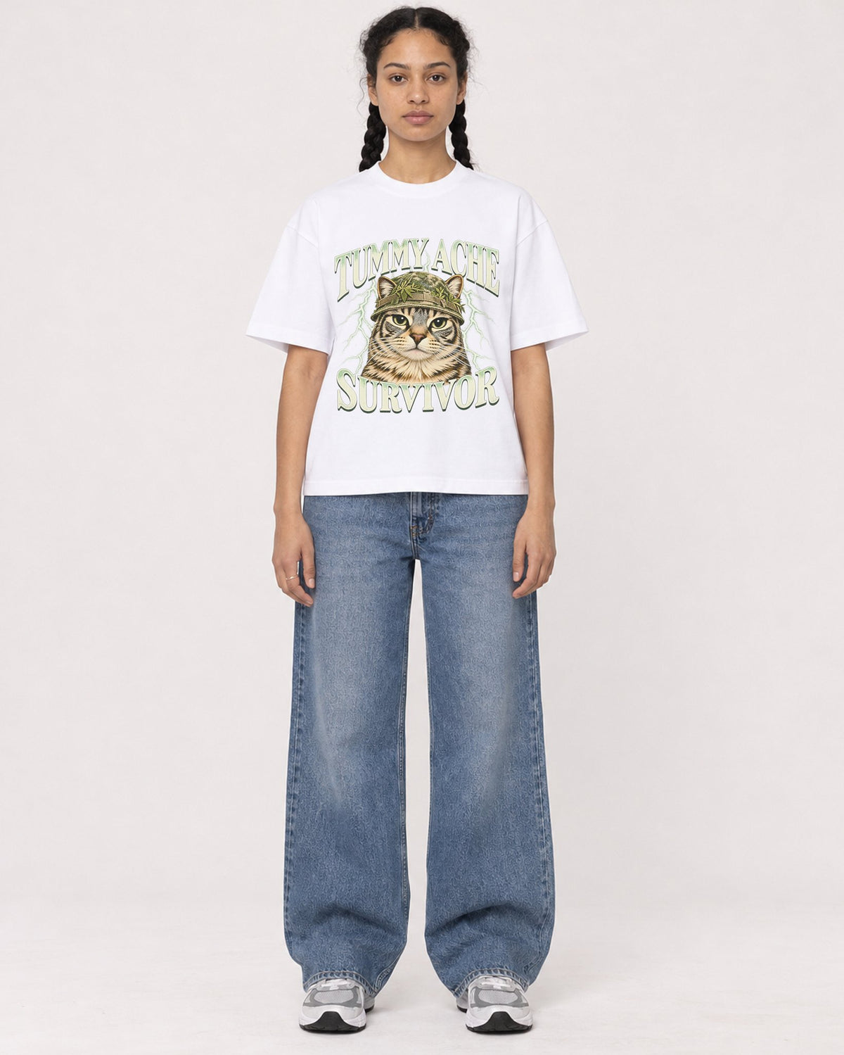 Mockup Boxy Heavyweight Tee White female full-body 50