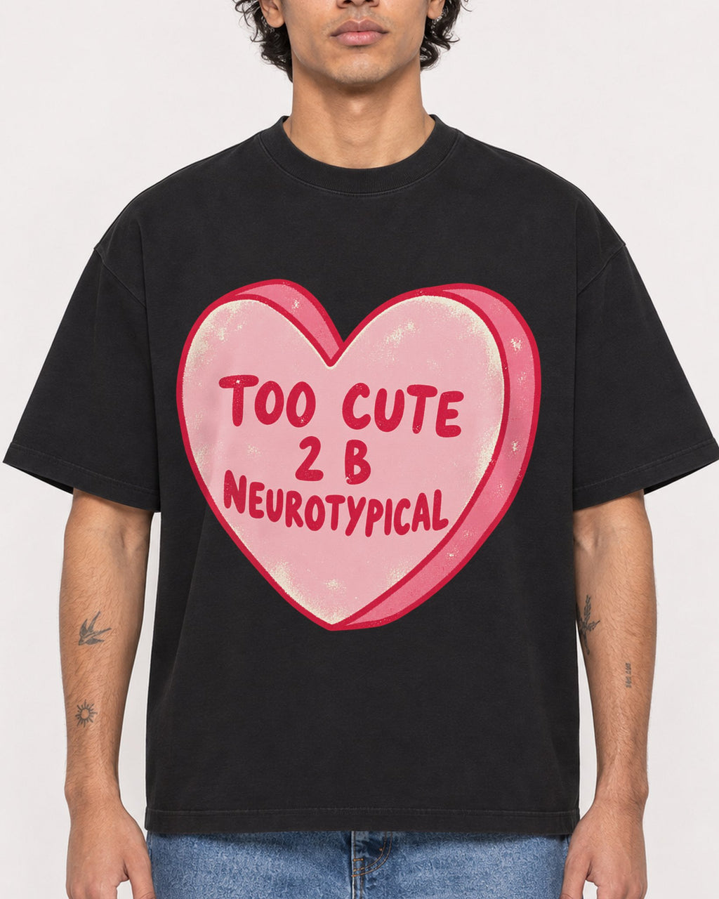 Mockup Boxy Heavyweight Tee Black male close-up 30