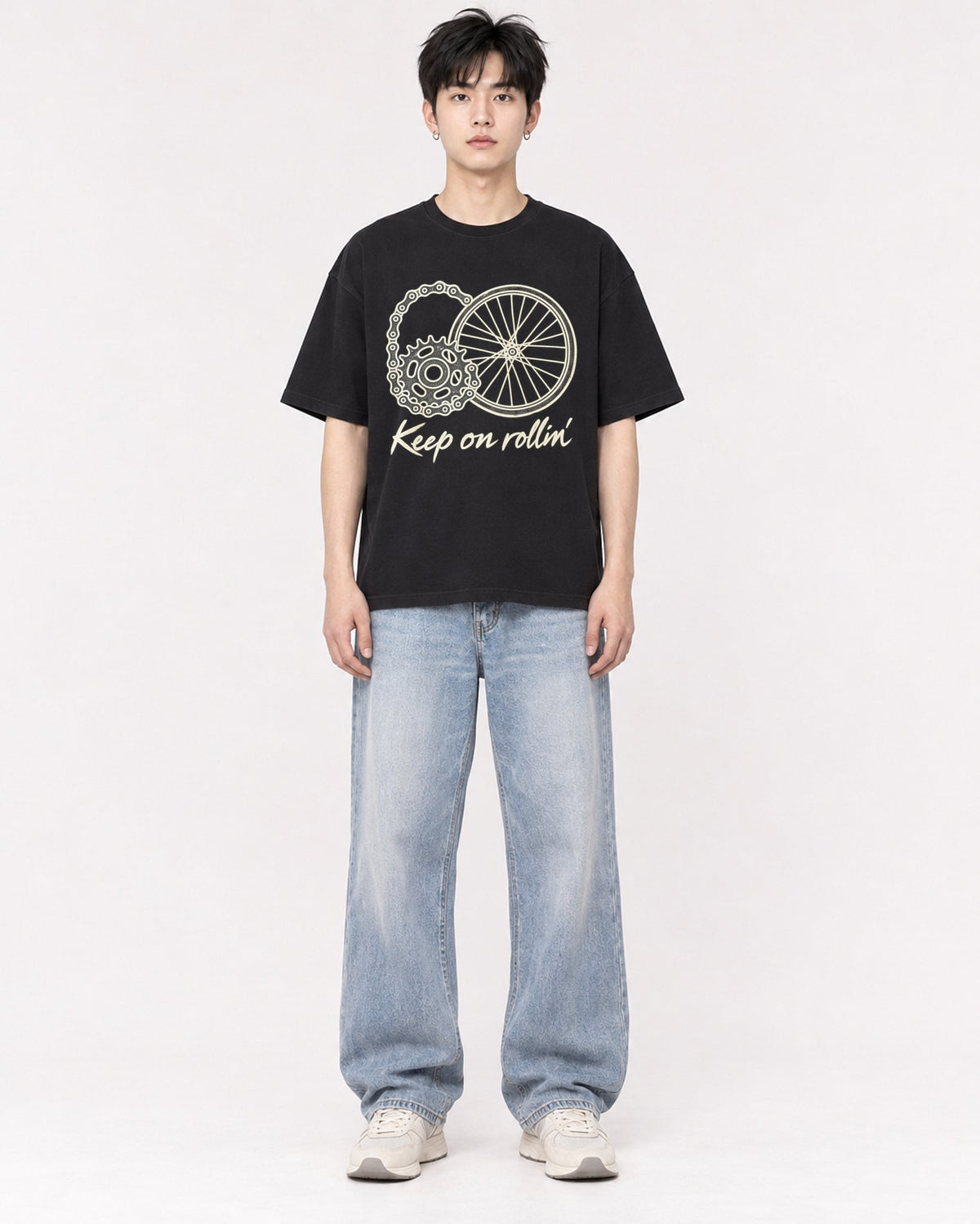 Mockup Boxy Heavyweight Tee Black male full-body 01