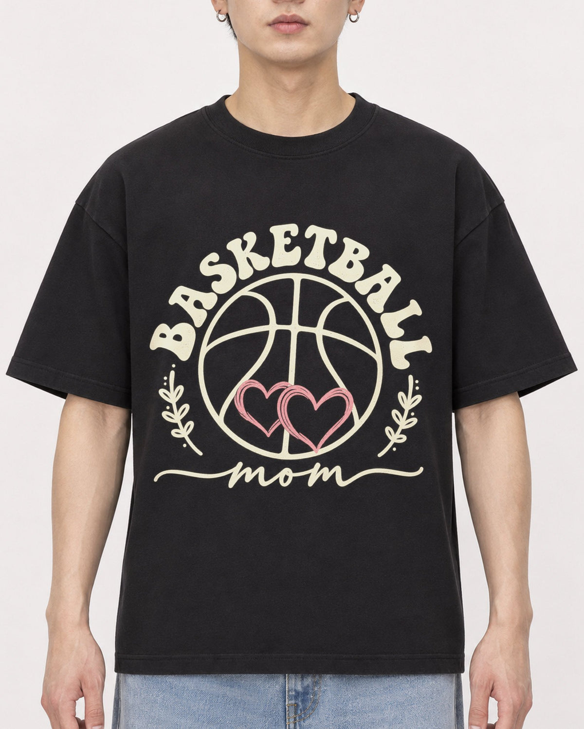 Mockup Boxy Heavyweight Tee Black male close-up 01