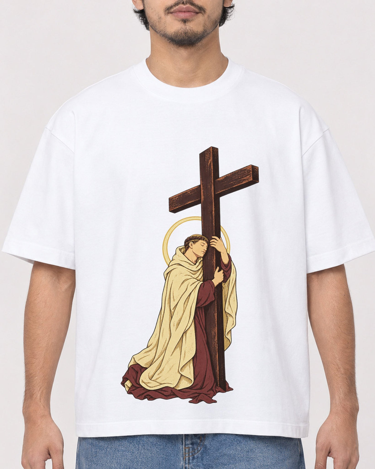 Mockup Boxy Heavyweight Tee White male close-up 02
