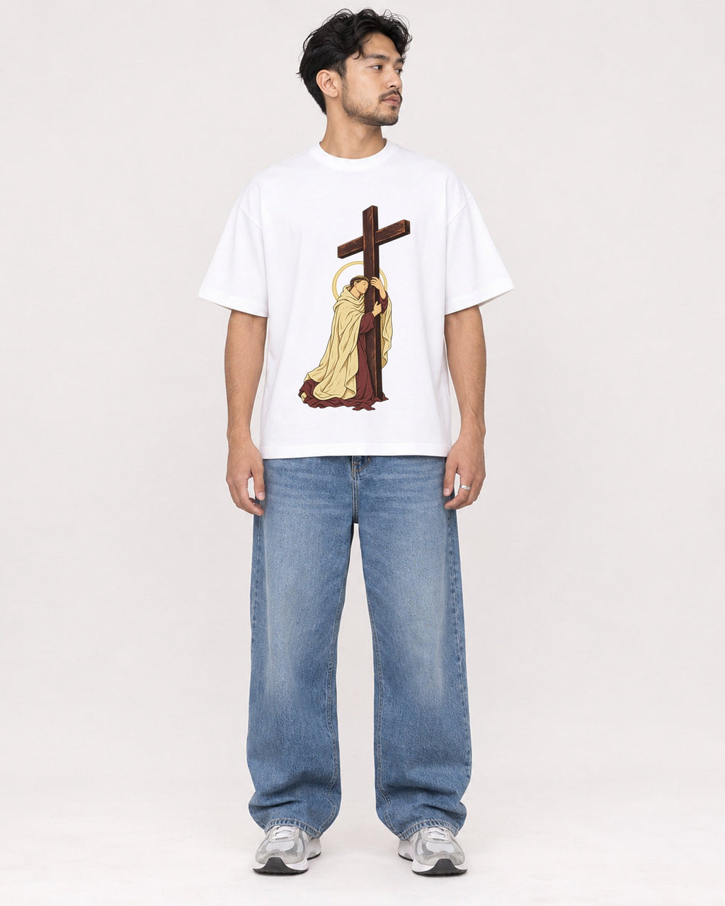 Mockup Boxy Heavyweight Tee White male full-body 02