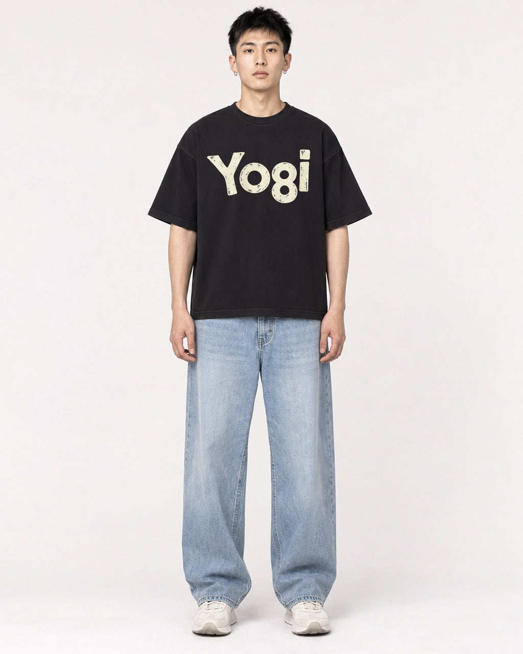 Mockup Boxy Heavyweight Tee Black male full-body 21
