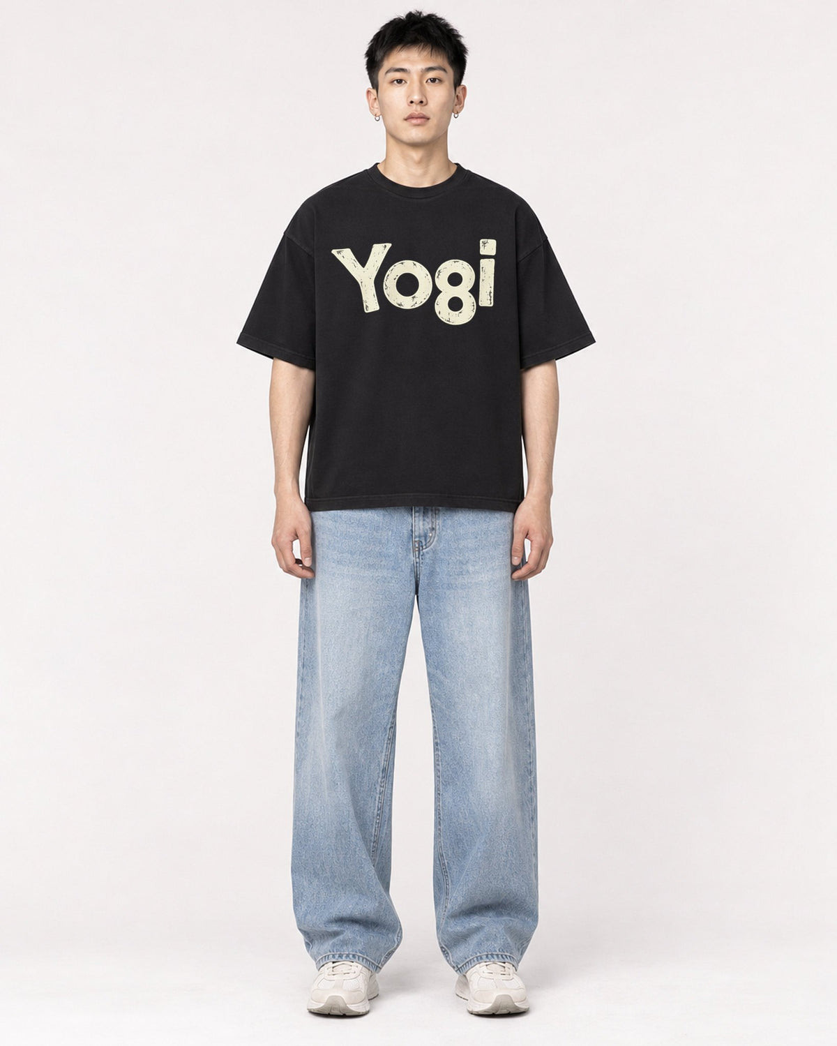 Mockup Boxy Heavyweight Tee Black male full-body 21