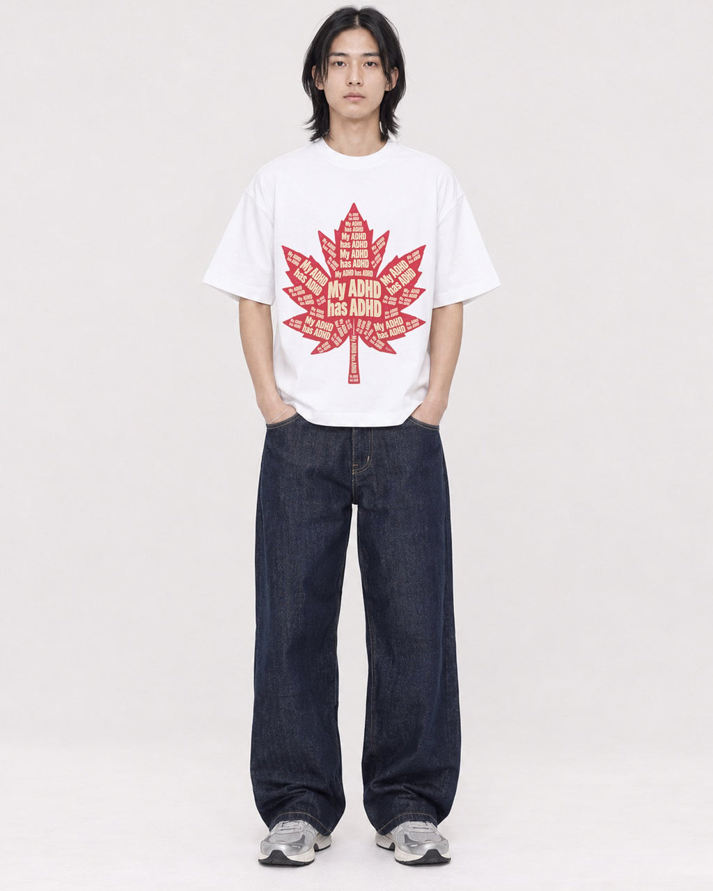 Mockup Boxy Heavyweight Tee White male full-body 41