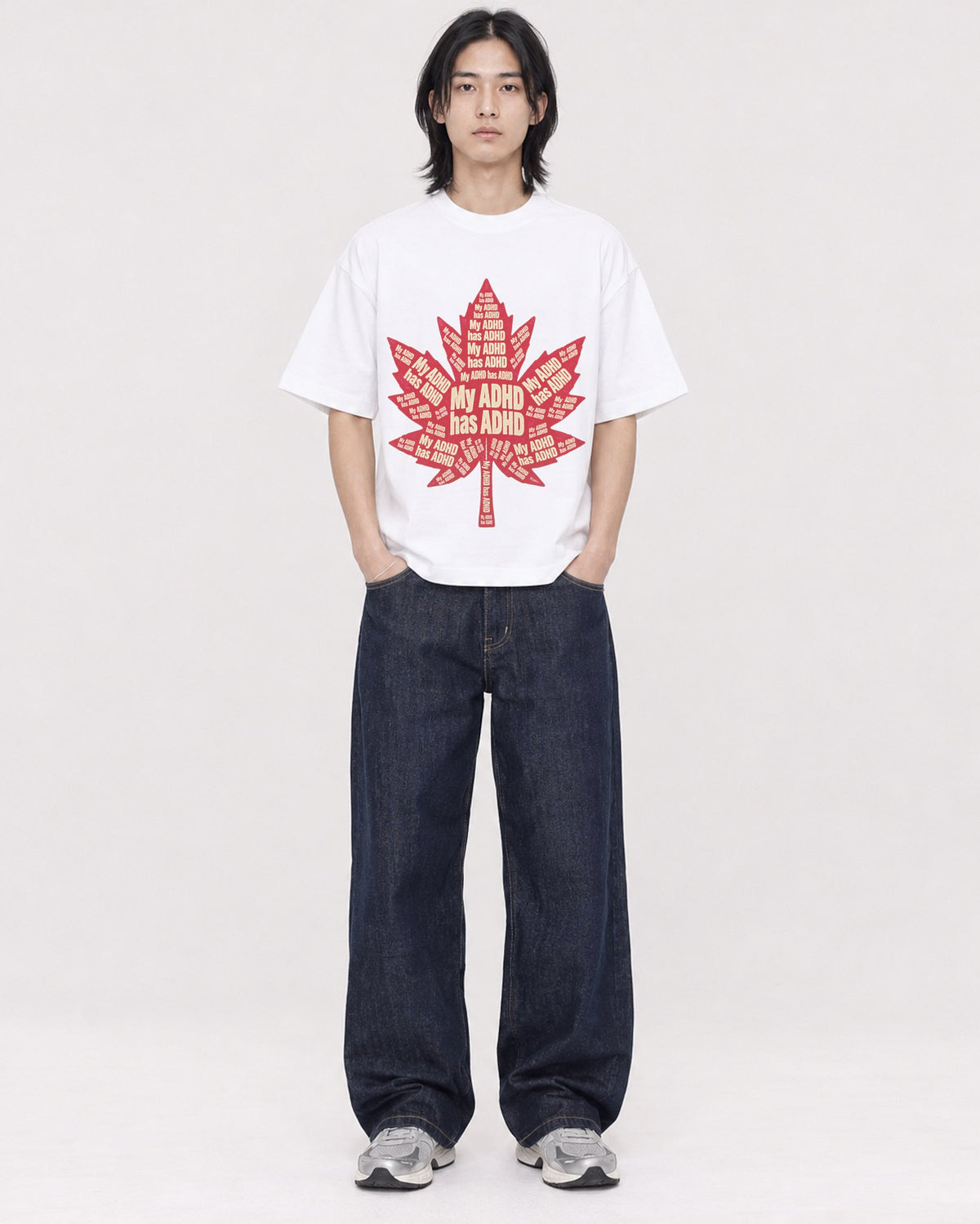 Mockup Boxy Heavyweight Tee White male full-body 41