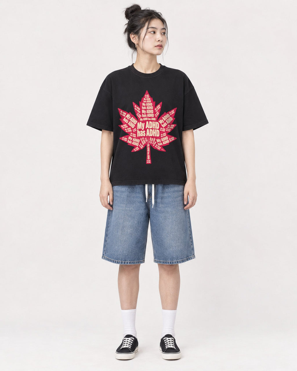 Mockup Boxy Heavyweight Tee Black female full-body 41