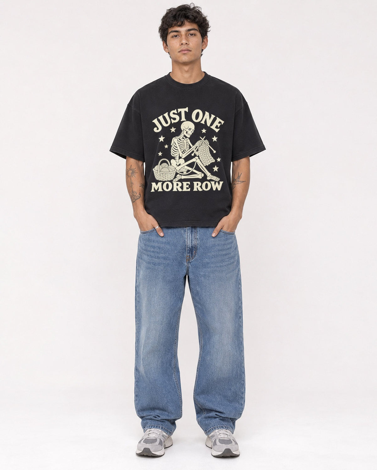 Mockup Boxy Heavyweight Tee Black male full-body 06