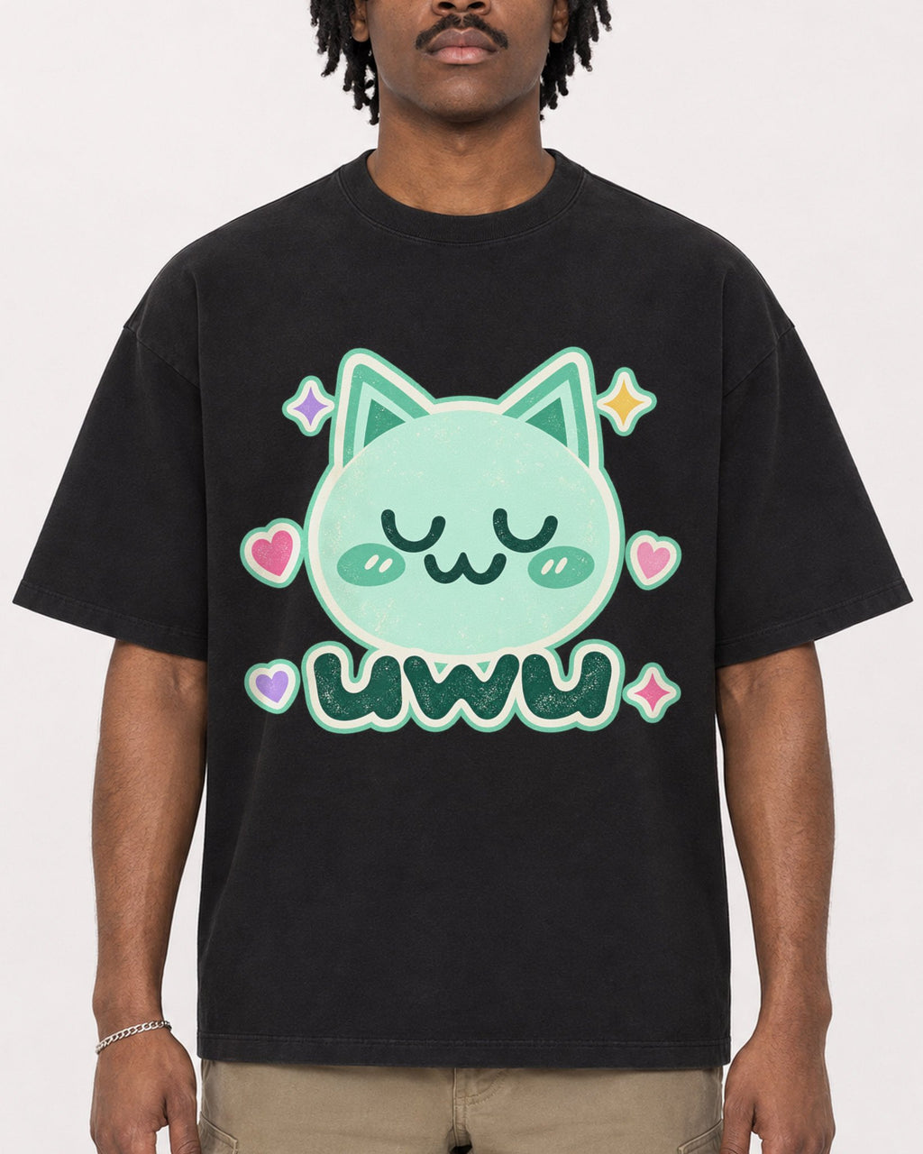 Mockup Boxy Heavyweight Tee Black male close-up 04