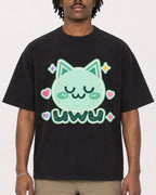 Mockup Boxy Heavyweight Tee Black male close-up 04