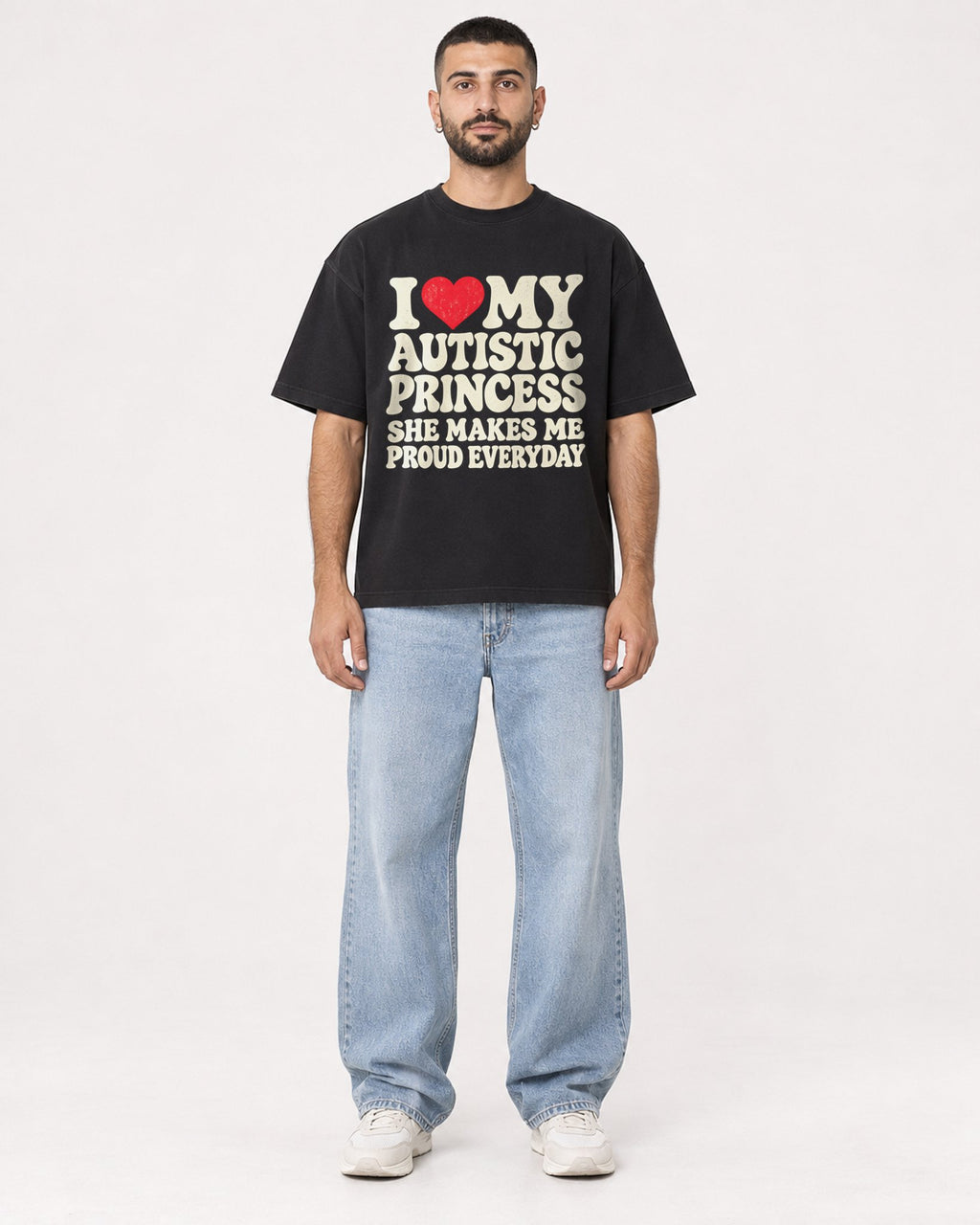 Mockup Boxy Heavyweight Tee Black male full-body 37