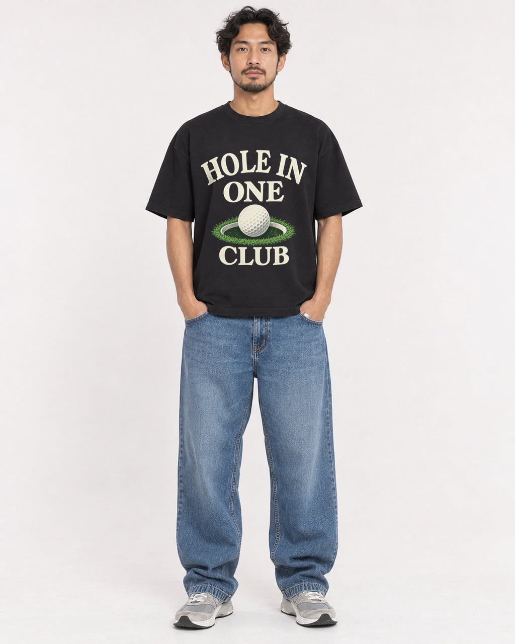 Mockup Boxy Heavyweight Tee Black male full-body 02