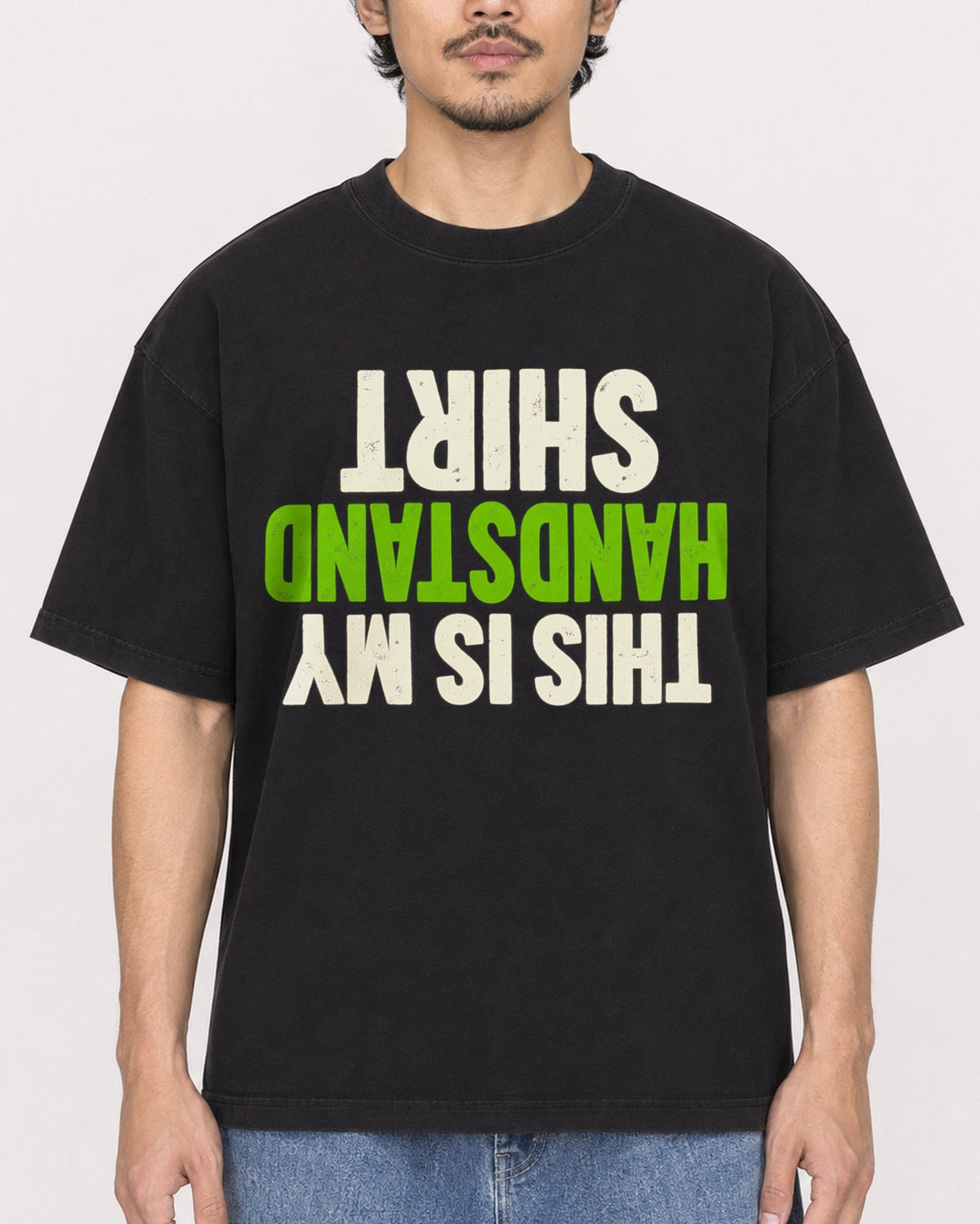 Mockup Boxy Heavyweight Tee Black male close-up 02
