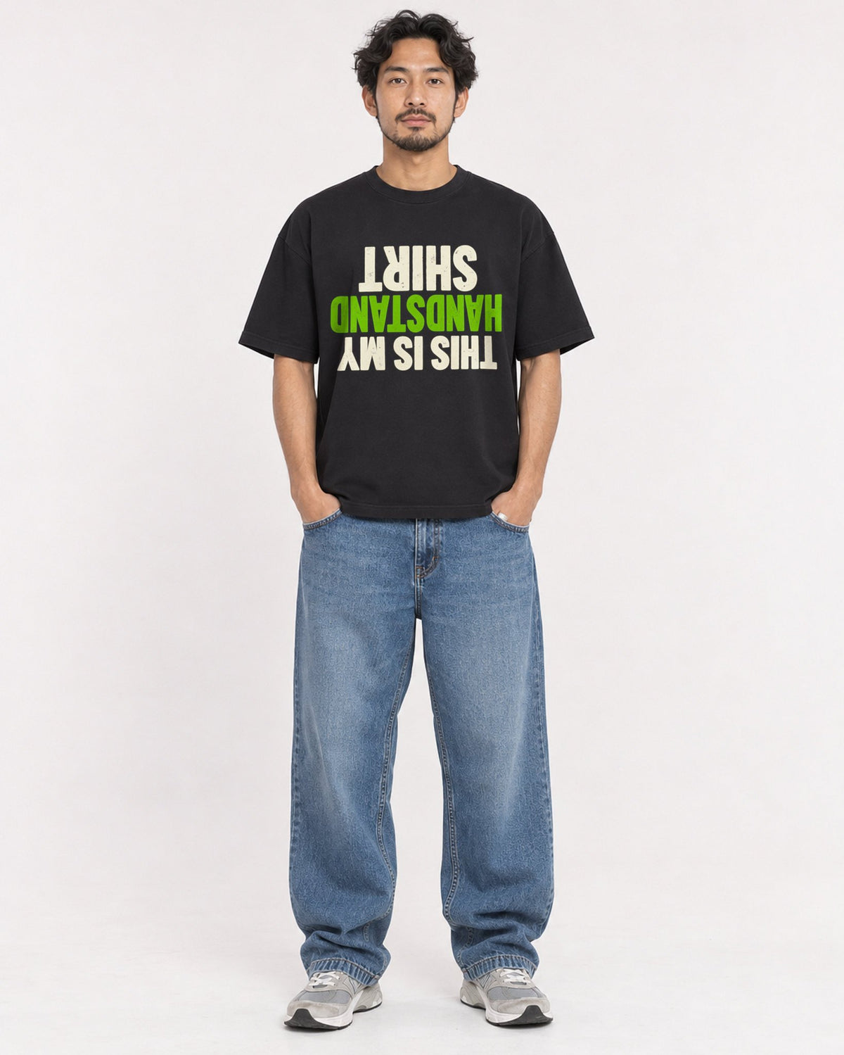 Mockup Boxy Heavyweight Tee Black male full-body 02