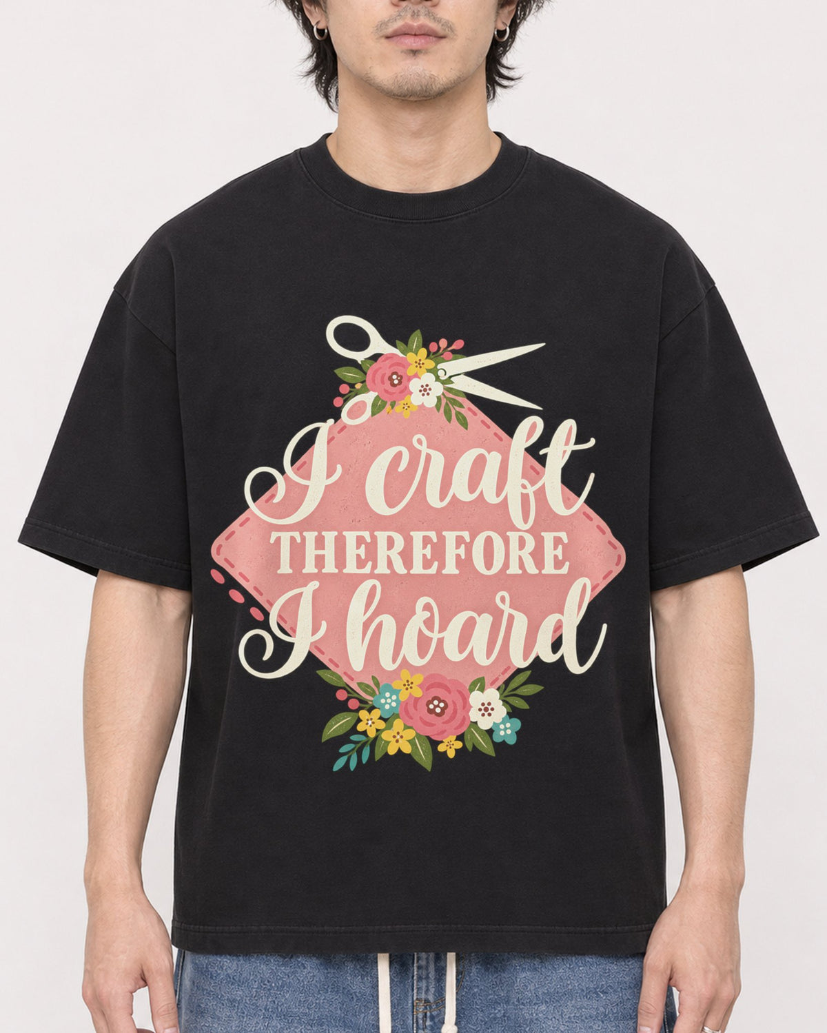 Mockup Boxy Heavyweight Tee Black male close-up 03