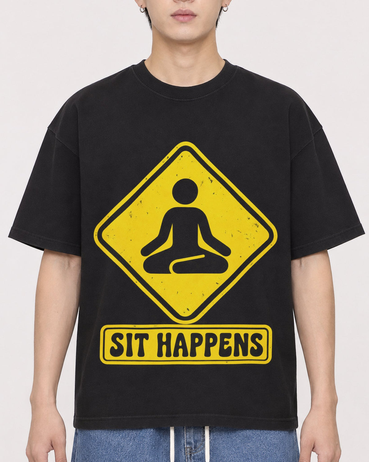 Mockup Boxy Heavyweight Tee Black male close-up 31